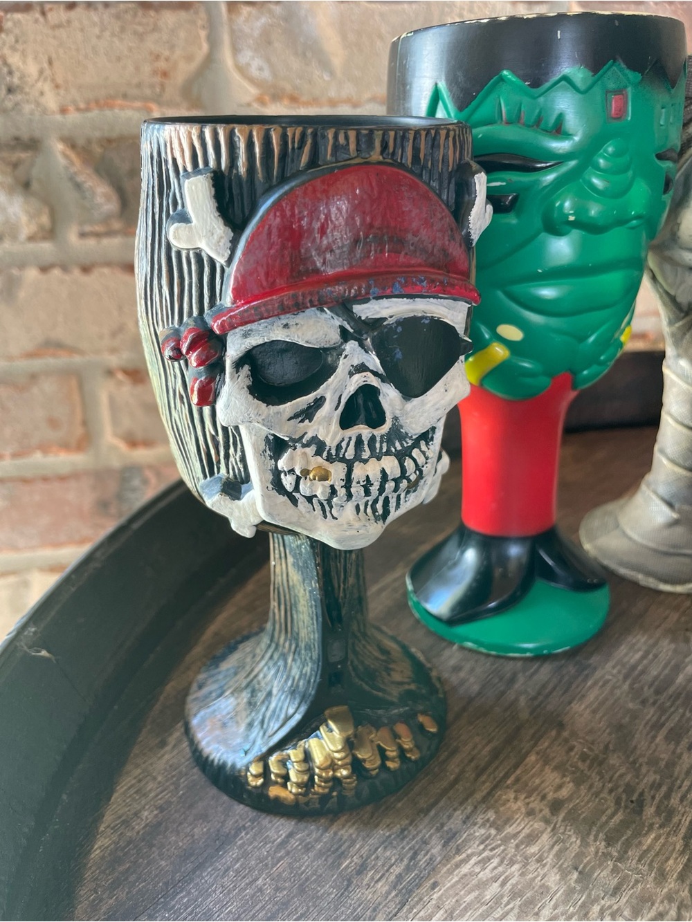 Vintage Halloween 6 Goblet Set Clown Skull Mummy Frankenstein Scarecrow Pirate - Picture 5 of 13